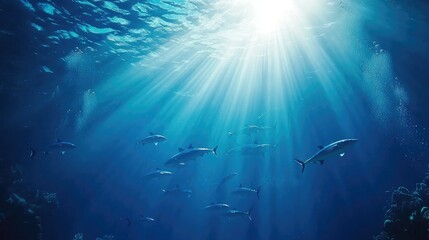 Fototapeta premium Underwater Scene with Fish and Sunlight Rays