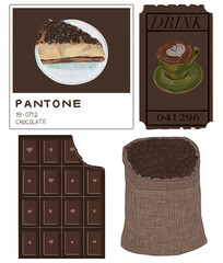 The chocolate illustration set includes a chocolate bar and cocoa seeds.