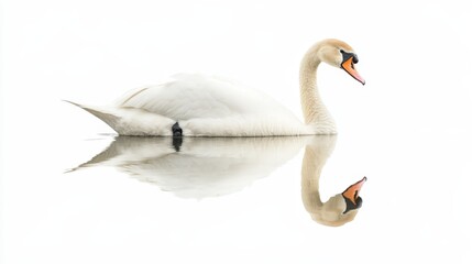 A regal swan gliding gracefully across a pond, isolated on a white background
