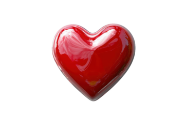 A Shiny, Red Heart Shaped Object in 3D Rendering with a Transparent Surface,  A Reflection of Light off Glass  and Plastic