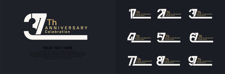 Anniversary logo set vector design, white and golden color for celebration event