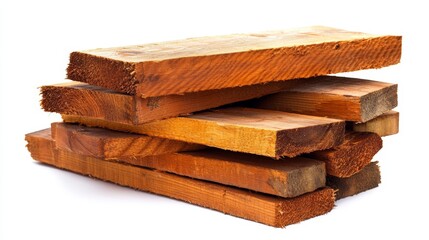 A stack of wooden planks for building, isolated on a white background