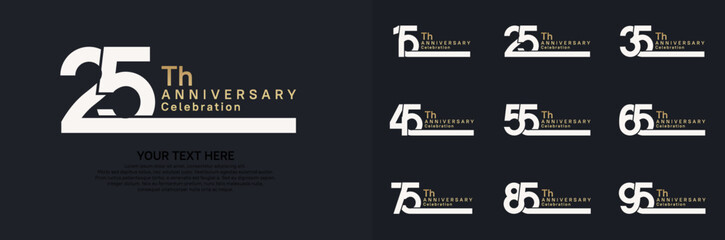 Anniversary logo set vector design, white and golden color for celebration event
