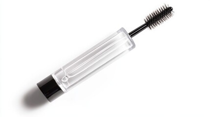 A tube of clear brow gel with a small brush applicator, isolated on a white background