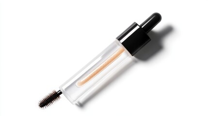 A tube of clear brow gel with a small brush applicator, isolated on a white background