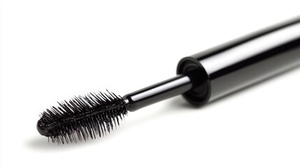 A tube of volumizing mascara with the wand extended, isolated on a white background