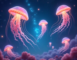 Creatures Floating in Space, Mysterious Life Forms Drifting Among Stars and Galaxies