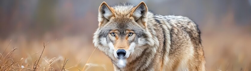 Obraz premium Observe the majestic wolf in slow motion as its breath becomes visible in the wild