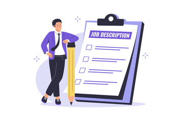 Job description illustration concept. Illustrations for websites, landing pages, mobile applications, posters and banners. Trendy flat vector illustration