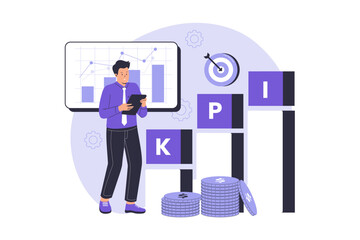 KPI key performance indicator illustration concept. Illustration for websites, landing pages, mobile applications, posters and banners. Trendy flat vector illustration