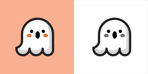 Cute white ghost character. Happy Halloween, trick or treat. Vector illustration. Perfect for cards, posters, prints, anniversaries, invitations.