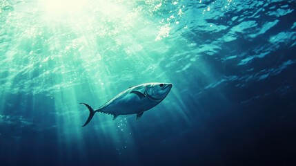 Naklejka premium Underwater Scene with Swimming Fish in Blue Waters