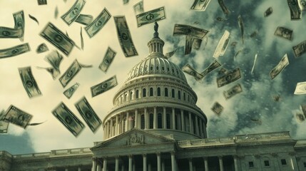 U.S. Capital with Floating Dollar Bills