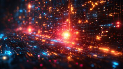 Obraz premium Abstract futuristic technology background with psychedelic neon lights for tech banners.