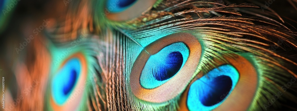 Aufkleber vibrant peacock feathers with iridescent blue and green eyespots displaying intricate textures and p