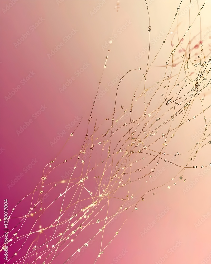 Aufkleber an abstract composition featuring delicate strands that shimmer in a gradient of soft pink and golde