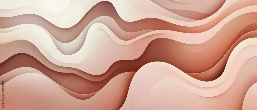 Poster a soothing abstract composition featuring flowing waves in soft beige and blush tones, creating a ca