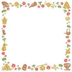お正月のかわいいスタンプ風フレーム　正方形