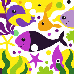 set of cartoon fishes