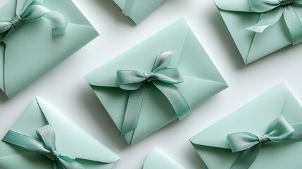 Mint Green Envelopes with Ribbon