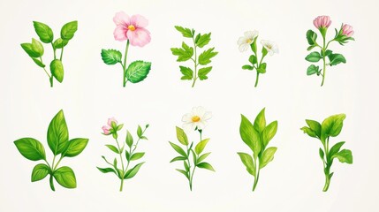 Vibrant Collection of Hand-Drawn Botanical Illustrations