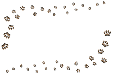 徐々に大きくなる木製の肉球の足跡が上下にあるフレーム