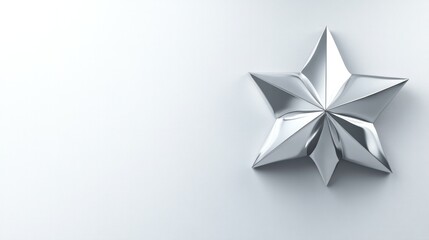 3D illustration of a metallic silver star icon, top-down perspective on a plain white backdrop.