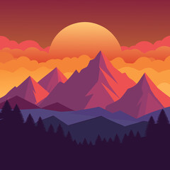 sun mountains in flat style isolated design art 