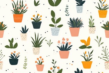 Seamless pattern with cute potted plants, a great choice for home decor, textiles, and wallpaper.