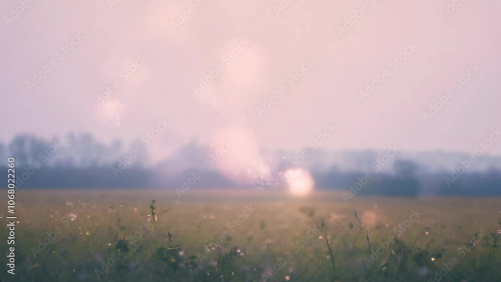 Poster camera pans across a field of soft, serene light explosions with gentle waves of color, creating a p