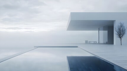 Obraz premium Modern White House with Serene Swimming Pool.