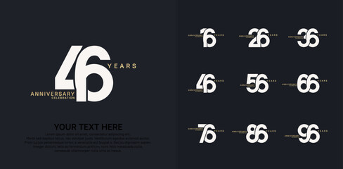 Anniversary logo set vector design, white and gold color for celebration event