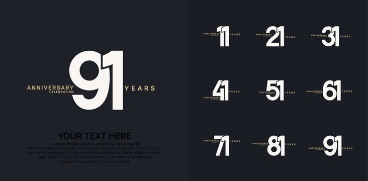 Anniversary logo set vector design, white and gold color for celebration event