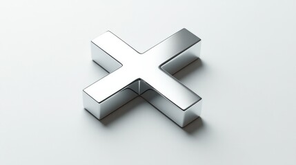 Obraz premium Chrome cross icon in 3D, displayed from a top-down perspective on a clean white background for a minimalist style.