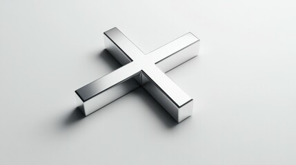Obraz premium Chrome cross icon in 3D, displayed from a top-down perspective on a clean white background for a minimalist style.