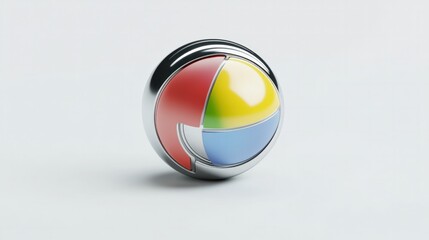Naklejka premium Chrome pearl icon in 3D, displayed from a top-down perspective on a clean white background for a minimalist style.