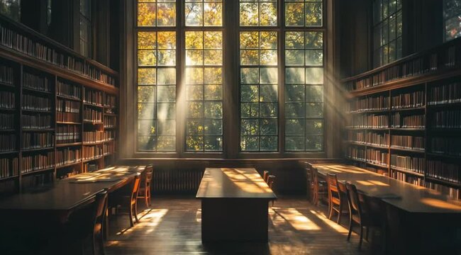 Quiet library scene, Camera slow motion with different angles