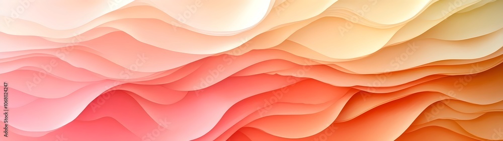 Poster an abstract composition featuring soft, flowing layers of peach, coral, and cream, creating a warm a