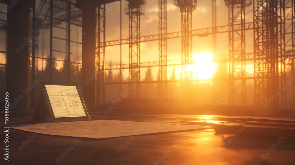 Leinwandbilder a serene sunset illuminates an abandoned space, casting warm light on an empty surface, evoking a se