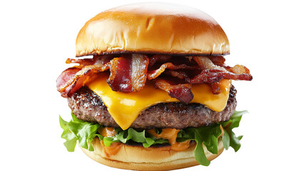 A large hamburger with bacon and cheese on it