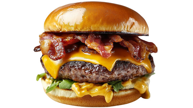 A large hamburger with bacon and cheese on it - Powered by Adobe
