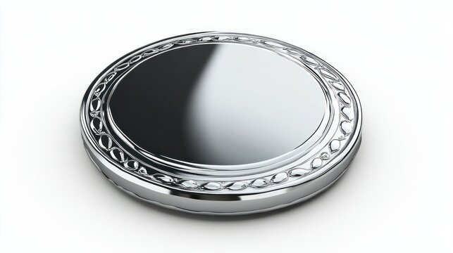 High-detail 3D silver coin with a shiny chrome finish, isolated on a white background for a sophisticated look.