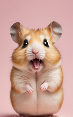Shocked Hamster with Chubby Cheeks and Wide-Eyed Expression, Isolated on Plain Background for Comedic Effect