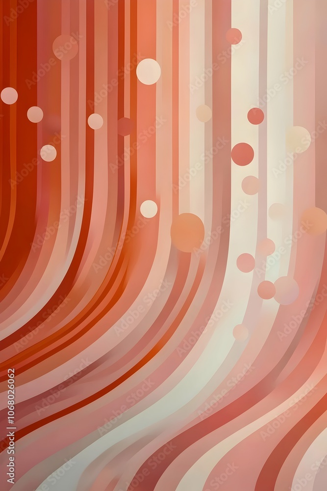 Poster an abstract design featuring flowing lines and soft circles in warm hues of peach and coral, creatin