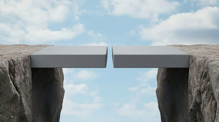 conceptual image of two concrete platforms bridging gap between cliffs, symbolizing connection and