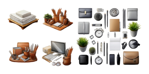 Office Supplies on Transparent Background