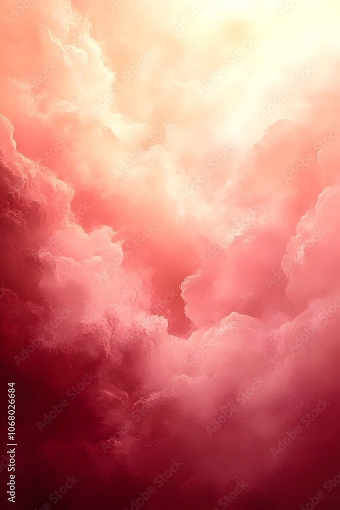 Poster a dreamy abstract background featuring soft, swirling clouds in shades of pink and red, creating a w