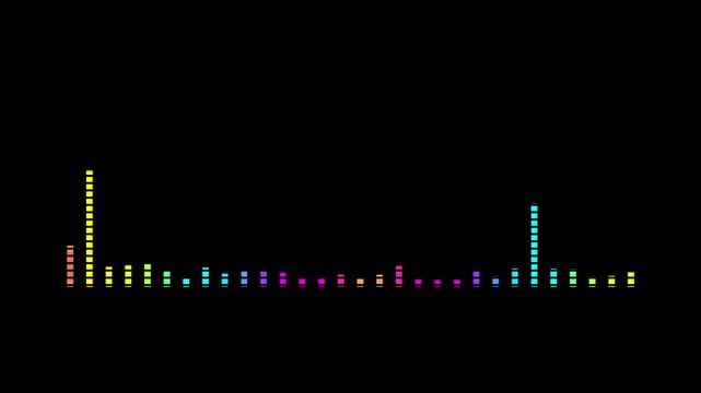 Audio equalizer bars moving on black background, Colorful music equalizer, Visualization sound graphic element.