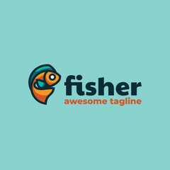 Vector Logo Illustration Fisher Simple Mascot Style
