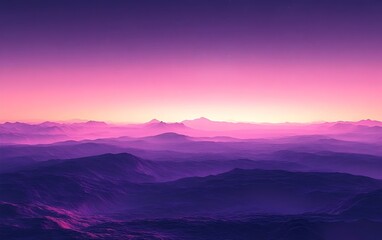 Fototapeta premium A breathtaking landscape featuring rolling mountains under a vibrant purple twilight sky, creating a serene and mystical atmosphere that captivates the viewer.